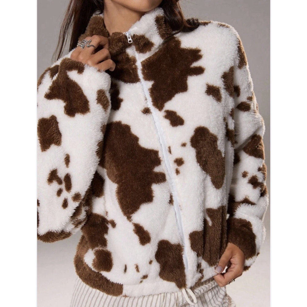 SHEIN Fleece Animal Print 1/4 Zip Pullover Sweatshirt 2XL Cozy Warm Winter Cow